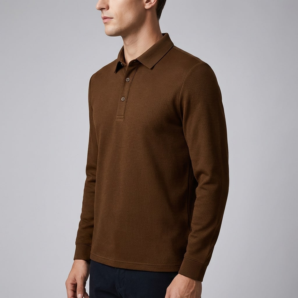 Eren Men’s Long Sleeve Polo – Soft Woven Fabric with Structured Collar