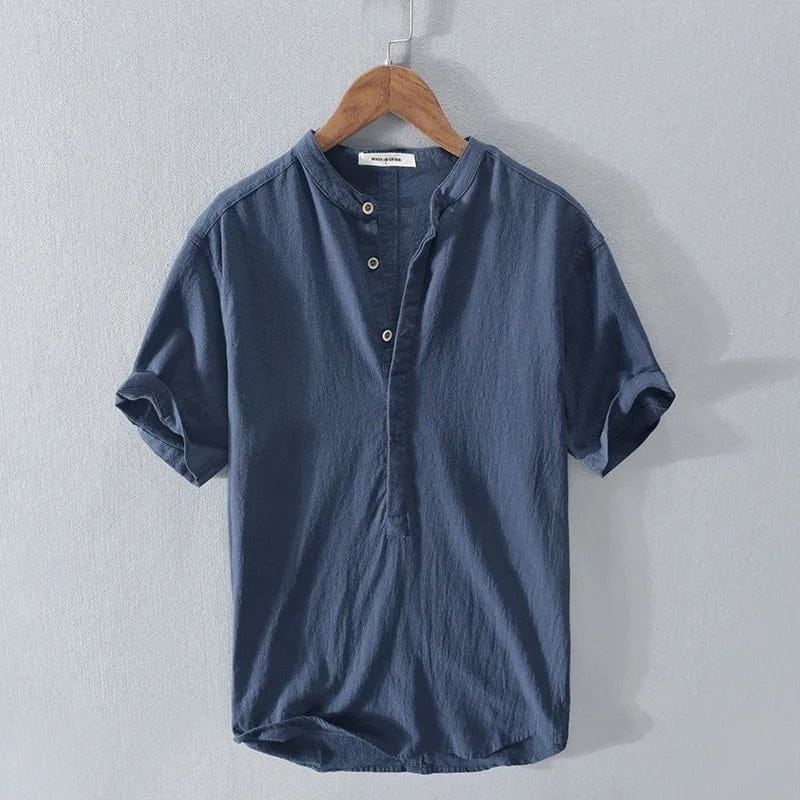 Ariel Cotton Linen Shirt – Mandarin Collar Short Sleeve Relaxed Breathable Casual Top