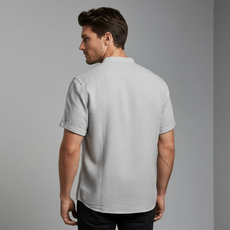 Ariel Cotton Linen Shirt – Mandarin Collar Short Sleeve Relaxed Breathable Casual Top