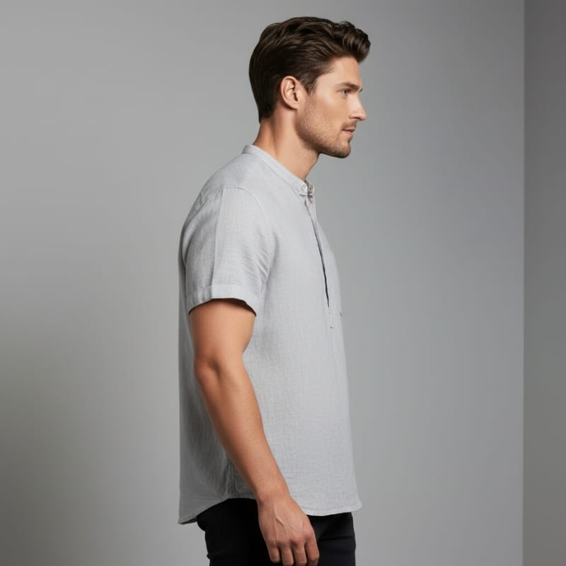 Ariel Cotton Linen Shirt – Mandarin Collar Short Sleeve Relaxed Breathable Casual Top
