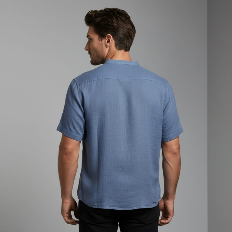 Ariel Cotton Linen Shirt – Mandarin Collar Short Sleeve Relaxed Breathable Casual Top