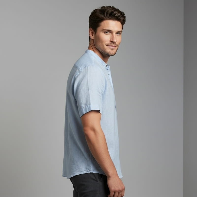 Ariel Cotton Linen Shirt – Mandarin Collar Short Sleeve Relaxed Breathable Casual Top