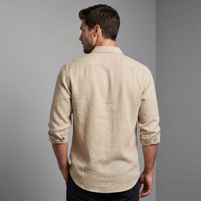 Royce Linen Blend Casual Shirt – Roll-Tab Sleeve Popover Collar Relaxed Breathable Top