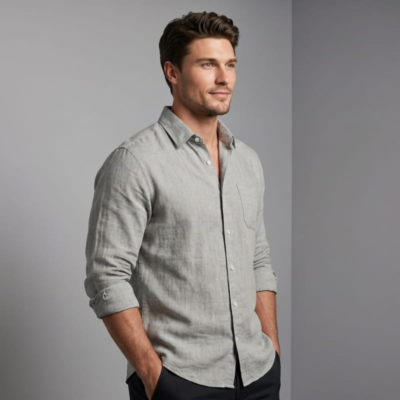 Michael Linen Button-Down Shirt – Spread Collar Relaxed Fit Breathable Lightweight Casual Top