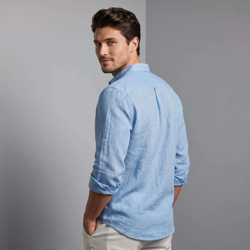 Royce Linen Blend Casual Shirt – Roll-Tab Sleeve Popover Collar Relaxed Breathable Top