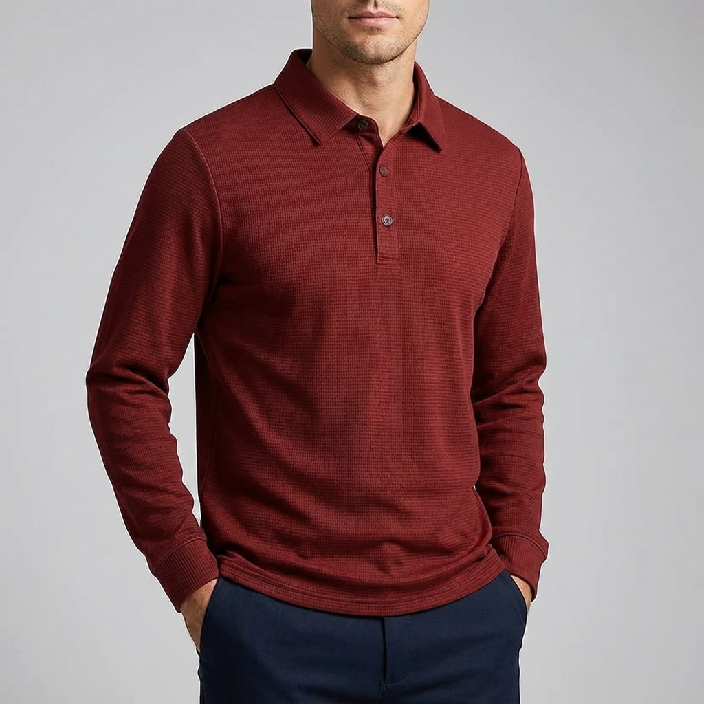 Eren Men’s Long Sleeve Polo – Soft Woven Fabric with Structured Collar