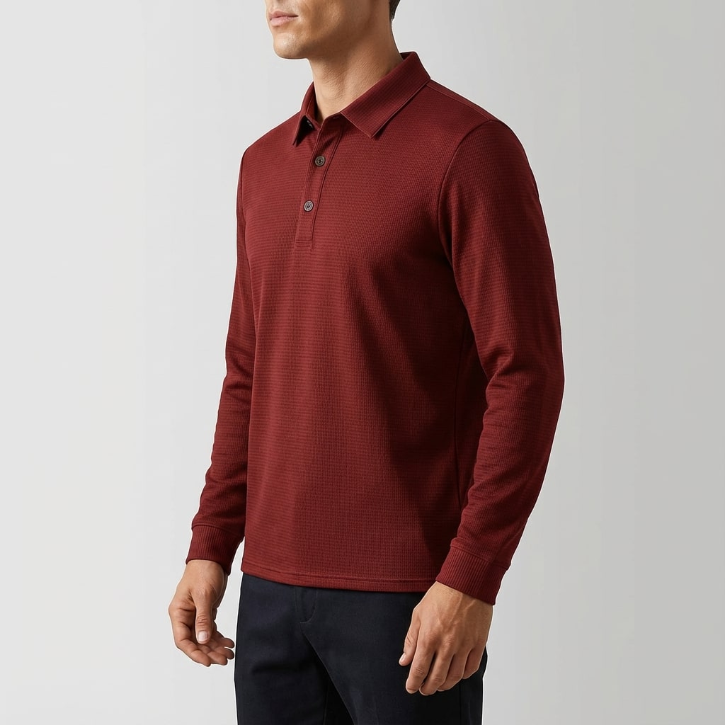 Eren Men’s Long Sleeve Polo – Soft Woven Fabric with Structured Collar