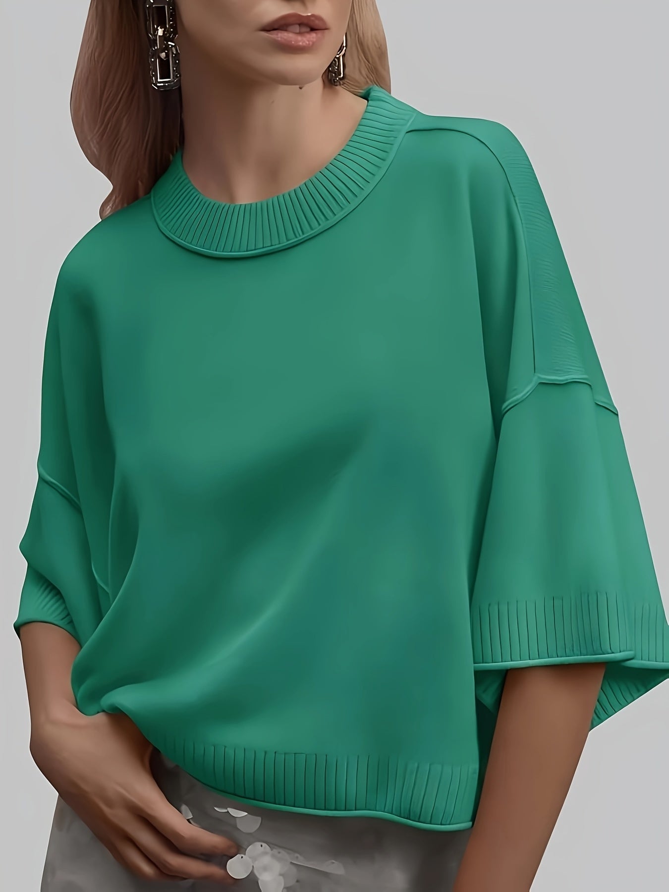 Inès Women’s Oversized Sweater – Lightweight Short Sleeve Knit with Ribbed Hem