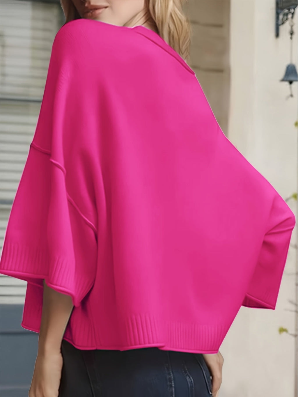 Inès Women’s Oversized Sweater – Lightweight Short Sleeve Knit with Ribbed Hem