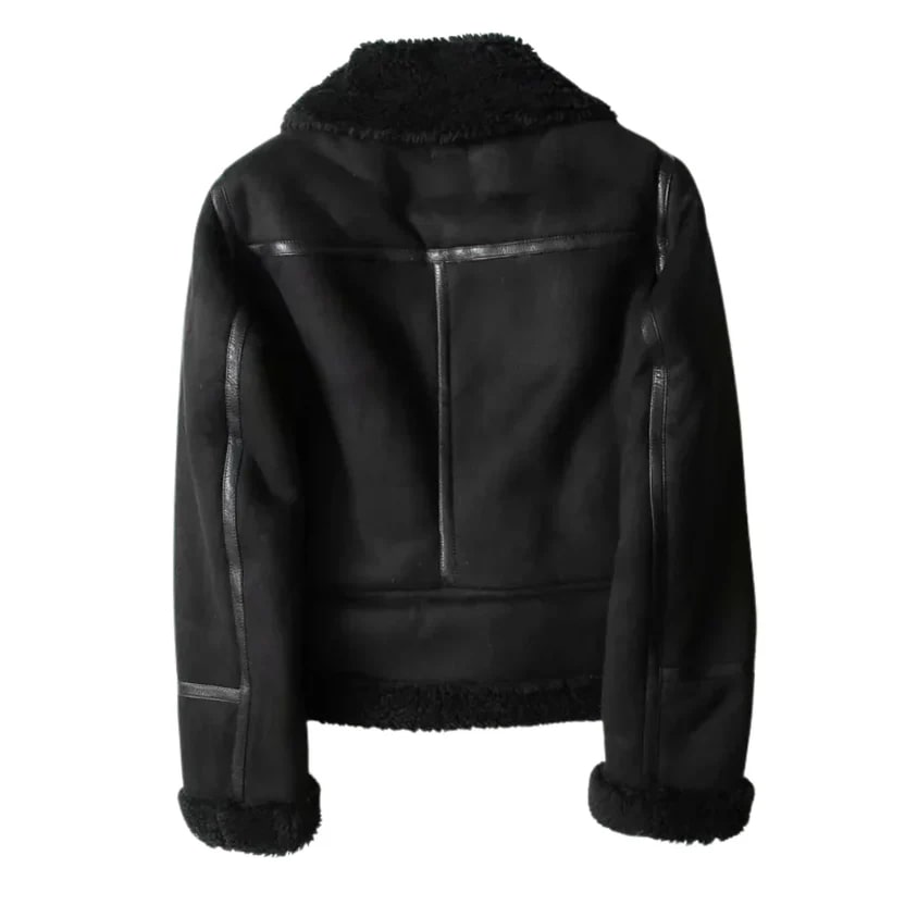 Polina Women’s Shearling Jacket – Aviator Suede Jacket with Plush Lining
