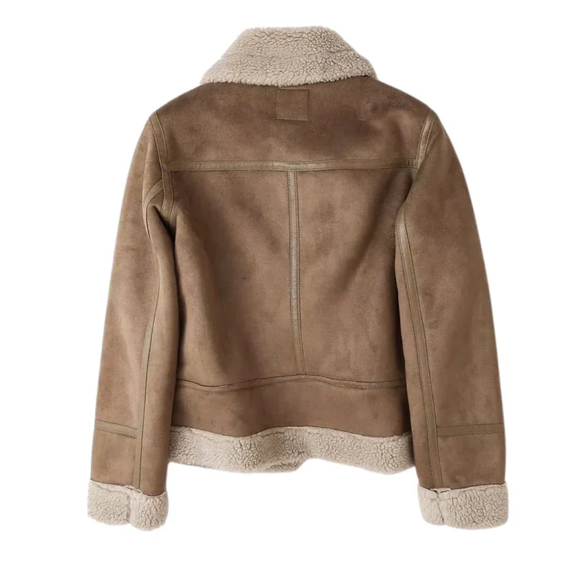 Polina Women’s Shearling Jacket – Aviator Suede Jacket with Plush Lining