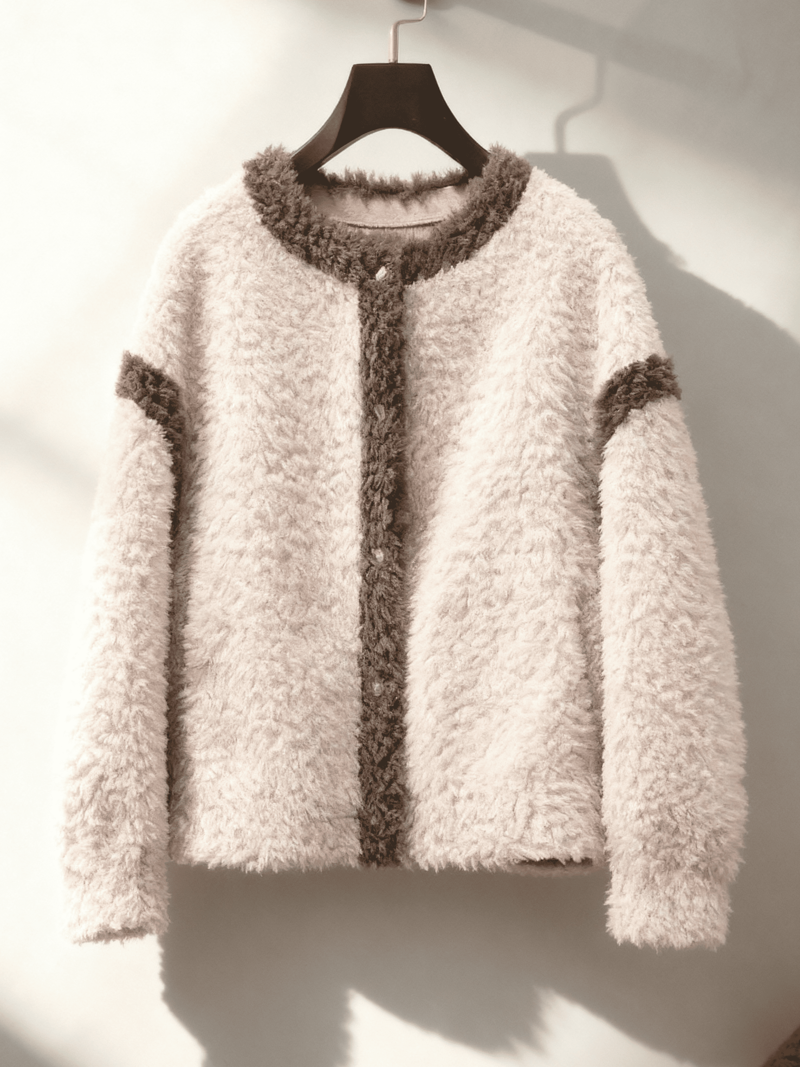 Rose Women’s Sherpa Jacket – Fuzzy Button-Up with Contrast Trim