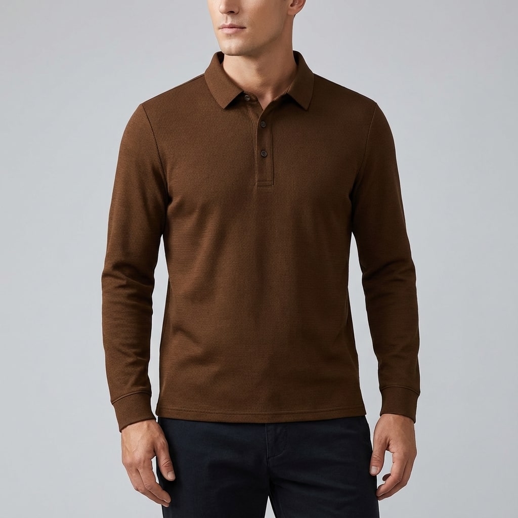 Eren Men’s Long Sleeve Polo – Soft Woven Fabric with Structured Collar