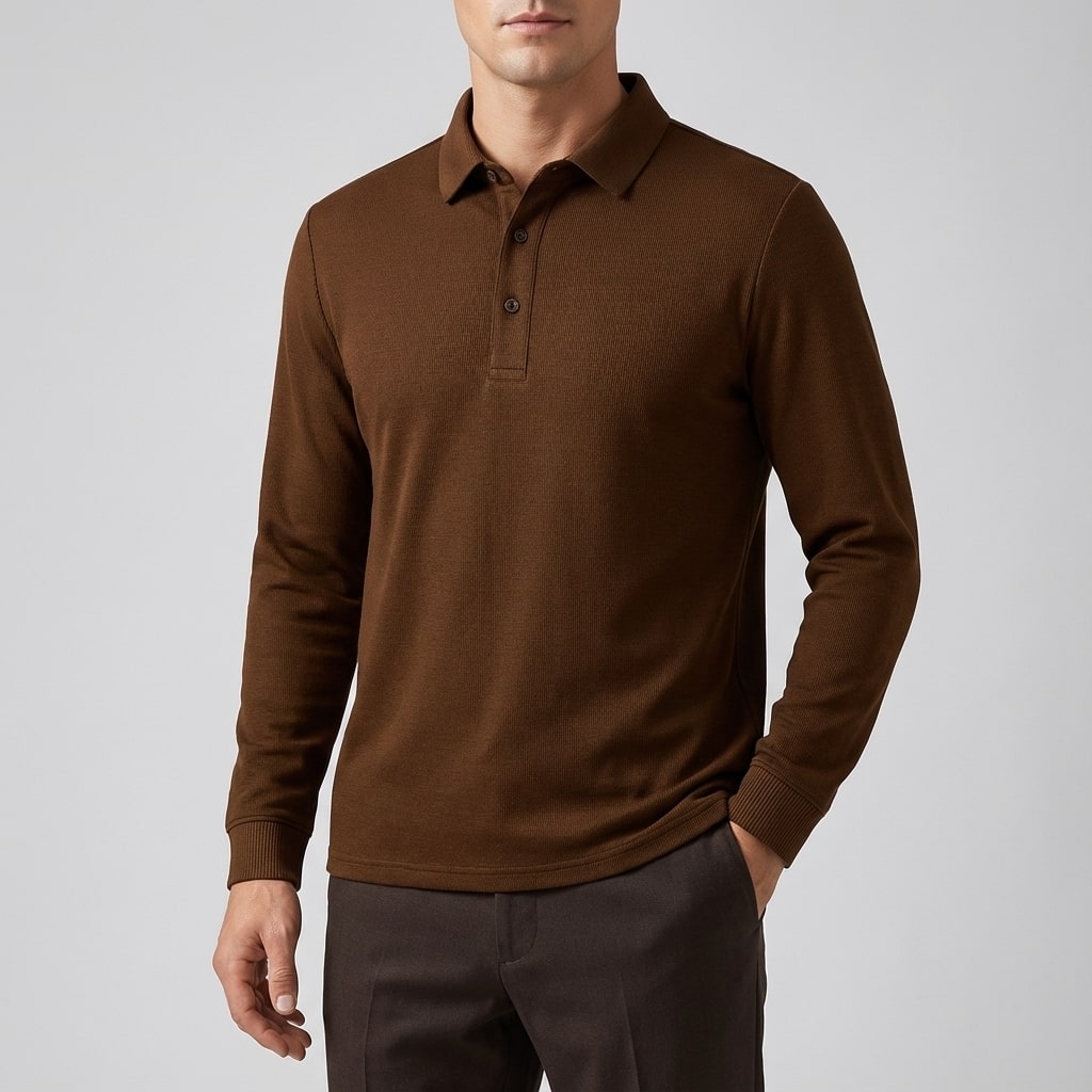 Eren Men’s Long Sleeve Polo – Soft Woven Fabric with Structured Collar