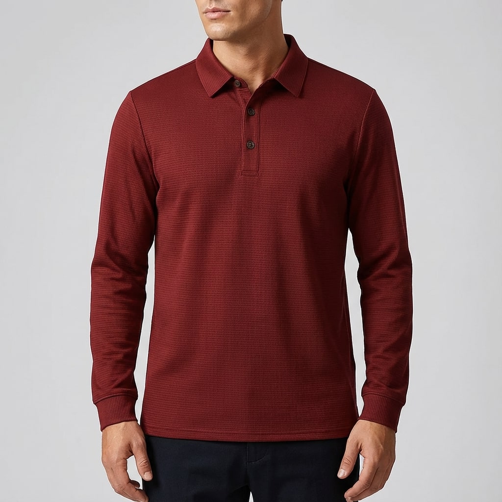 Eren Men’s Long Sleeve Polo – Soft Woven Fabric with Structured Collar