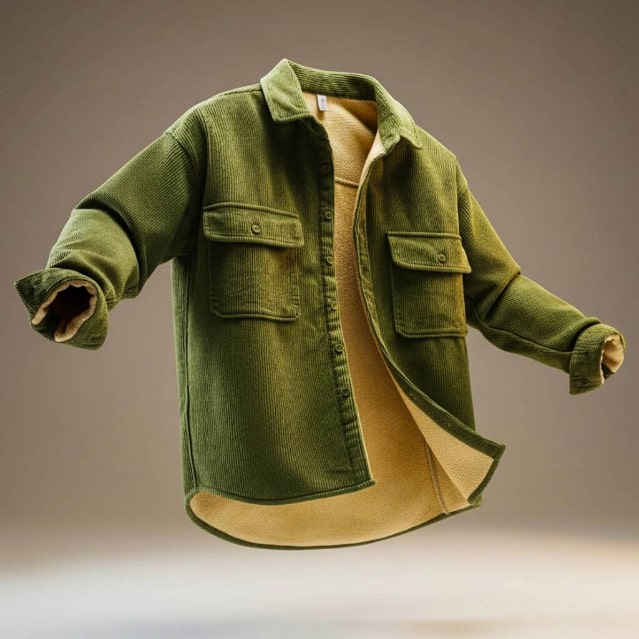 Roman Men’s Corduroy Shirt Jacket – Egyptian Cotton Sherpa-Lined Outerwear for Cold Weather