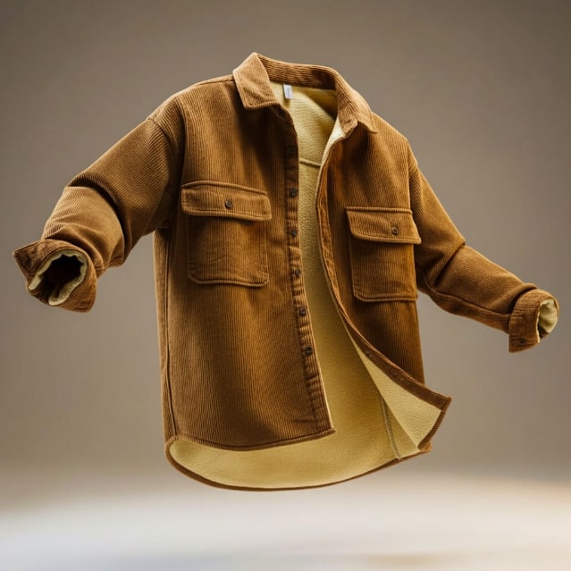 Roman Men’s Corduroy Shirt Jacket – Egyptian Cotton Sherpa-Lined Outerwear for Cold Weather