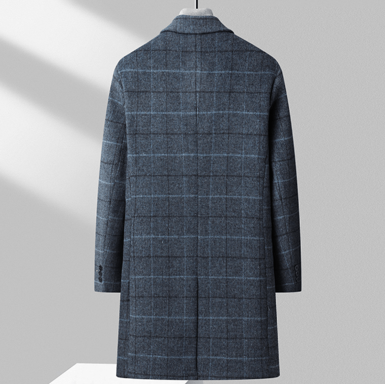 Asher Men’s Wool Coat – Windowpane Overcoat with Structured Mid-Length Design