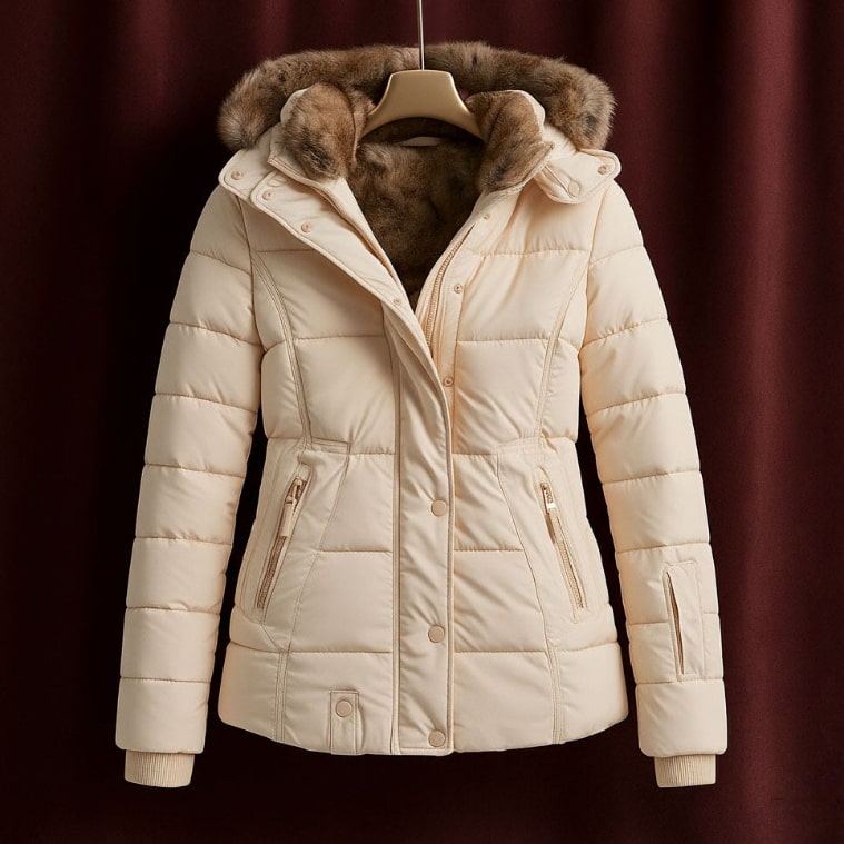 Zuzanna Women’s Puffer Jacket – Quilted Winter Coat with Detachable Fur Hood