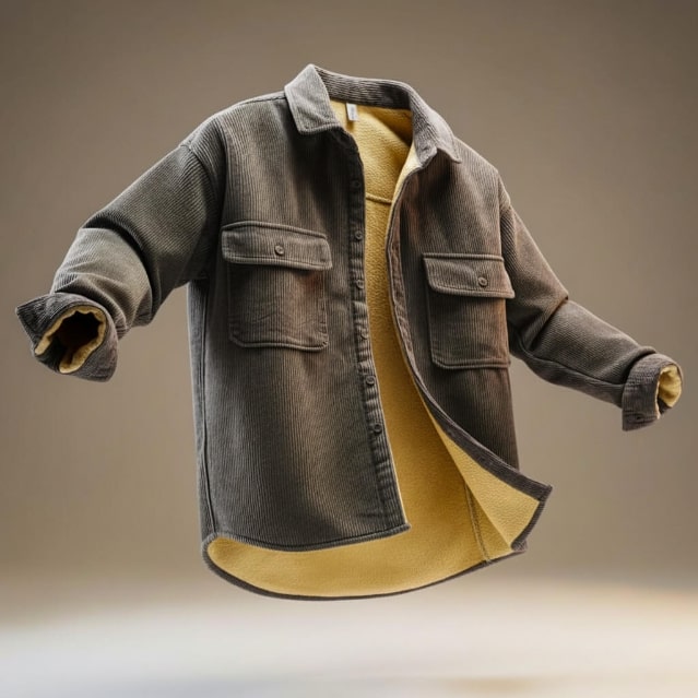 Roman Men’s Corduroy Shirt Jacket – Egyptian Cotton Sherpa-Lined Outerwear for Cold Weather