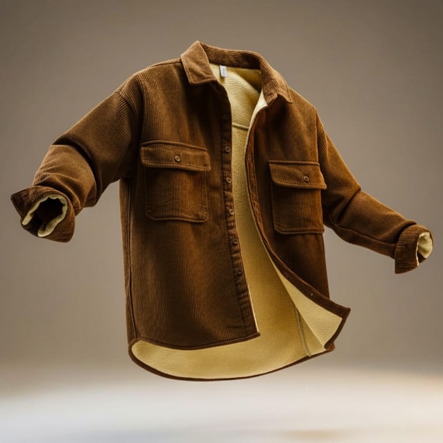 Roman Men’s Corduroy Shirt Jacket – Egyptian Cotton Sherpa-Lined Outerwear for Cold Weather