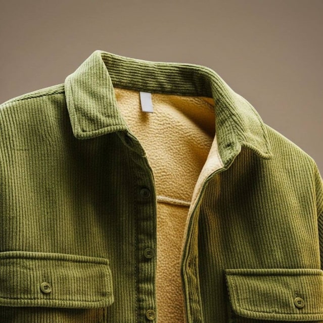 Roman Men’s Corduroy Shirt Jacket – Egyptian Cotton Sherpa-Lined Outerwear for Cold Weather