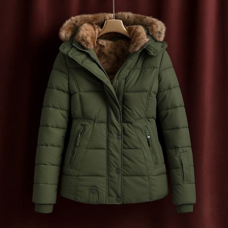 Zuzanna Women’s Puffer Jacket – Quilted Winter Coat with Detachable Fur Hood