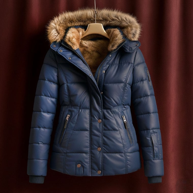 Zuzanna Women’s Puffer Jacket – Quilted Winter Coat with Detachable Fur Hood