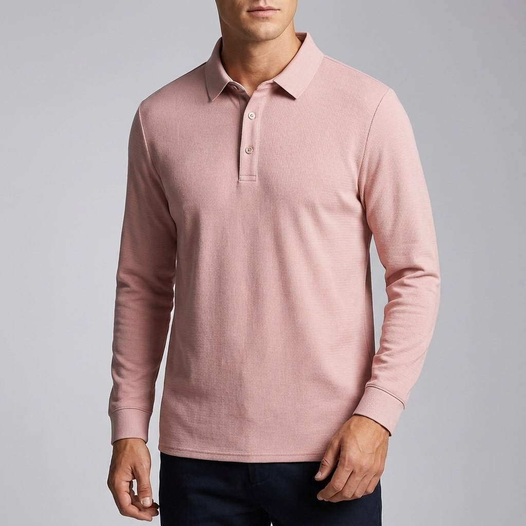 Eren Men’s Long Sleeve Polo – Soft Woven Fabric with Structured Collar