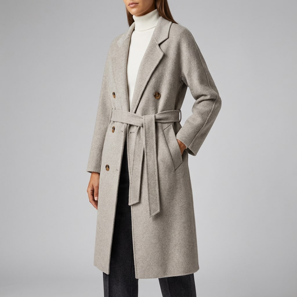 Camila Women’s Cashmere Wrap Coat – Double-Breasted Wool Outerwear with Belted Waist