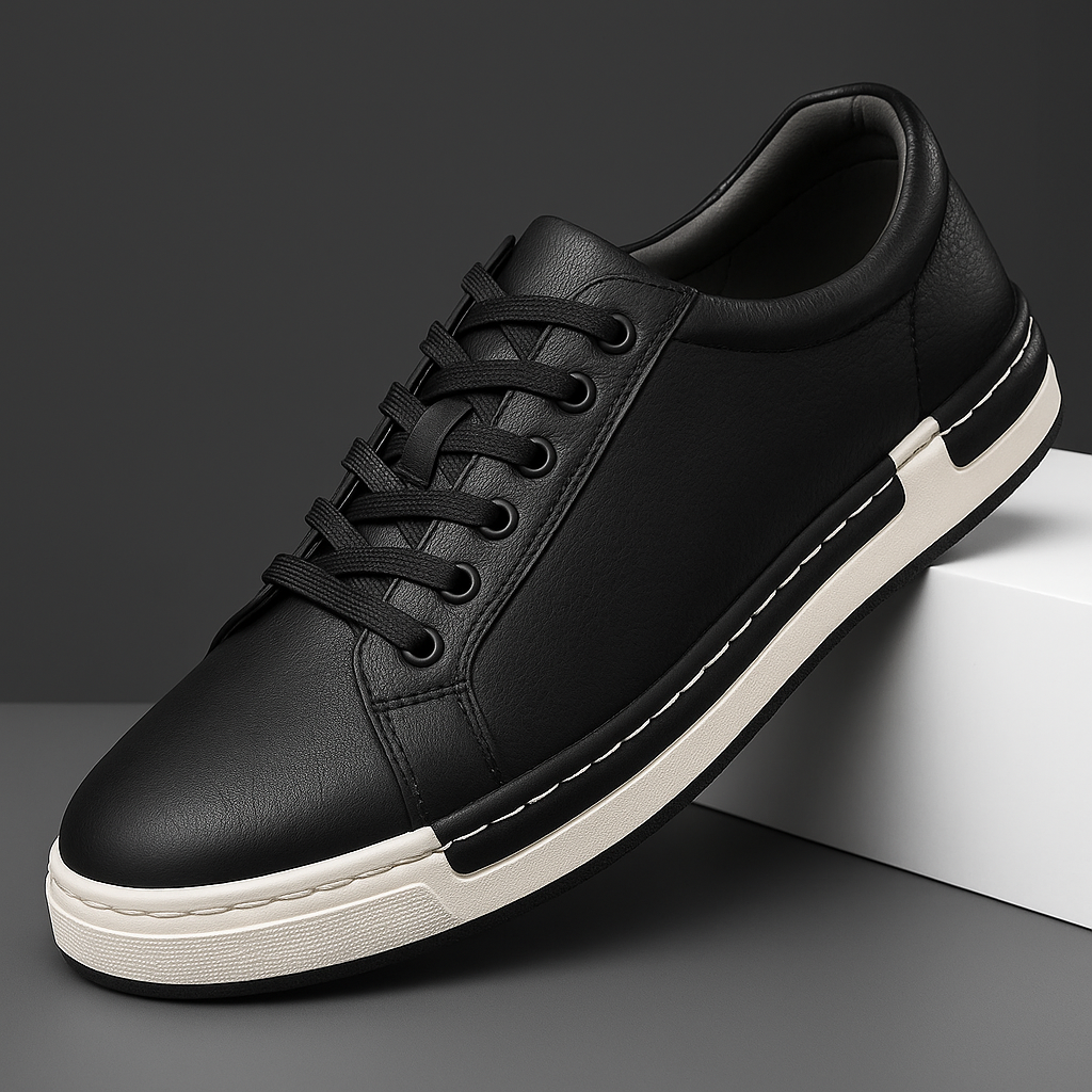 Emre Men’s Leather Sneakers – Italian Leather Low-Top Sneakers with Cushioned Sole