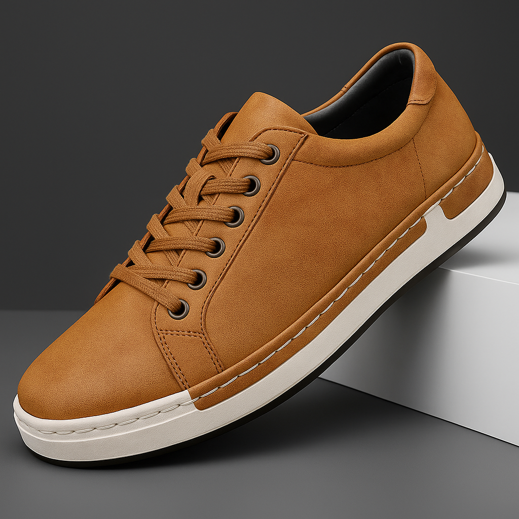 Emre Men’s Leather Sneakers – Italian Leather Low-Top Sneakers with Cushioned Sole