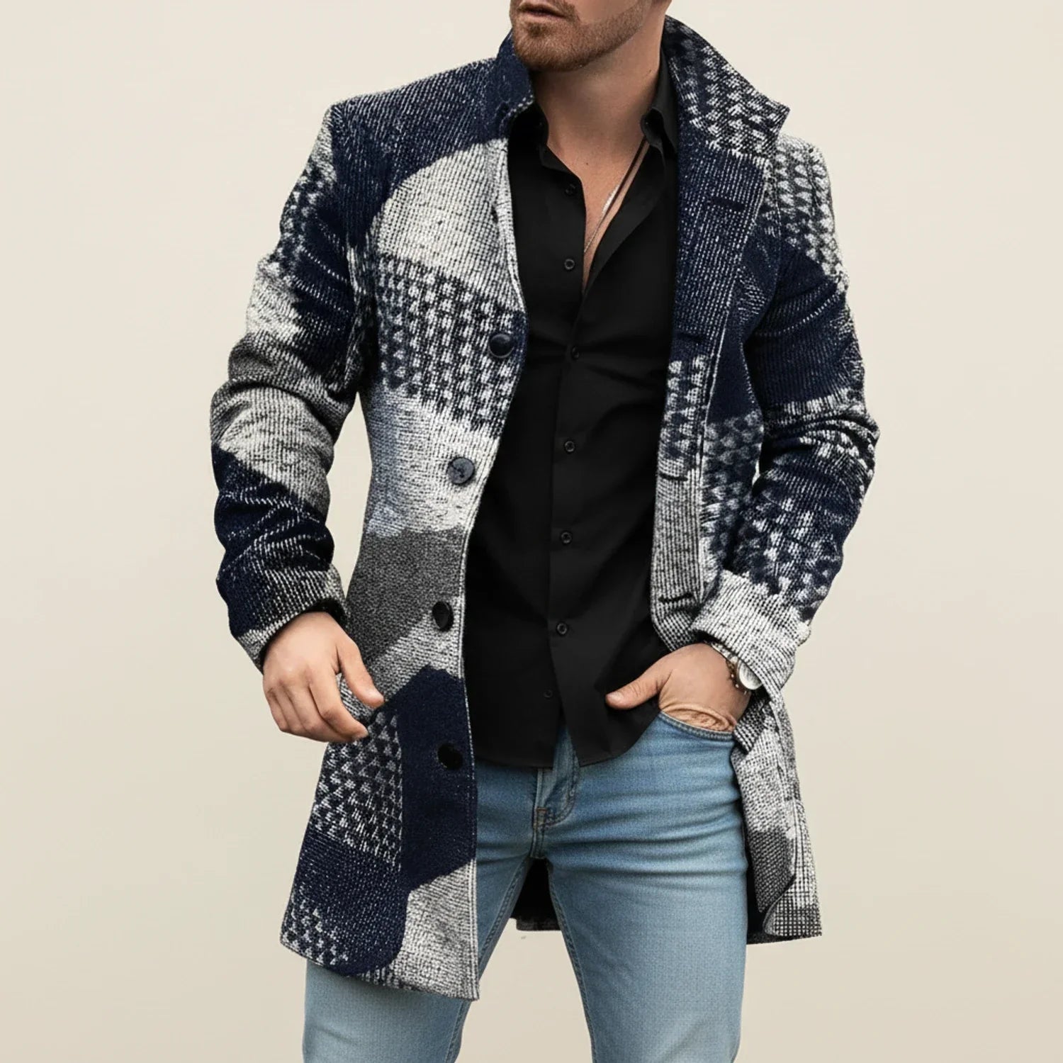 Alessandro | Winter Patchwork Style Men Overcoat