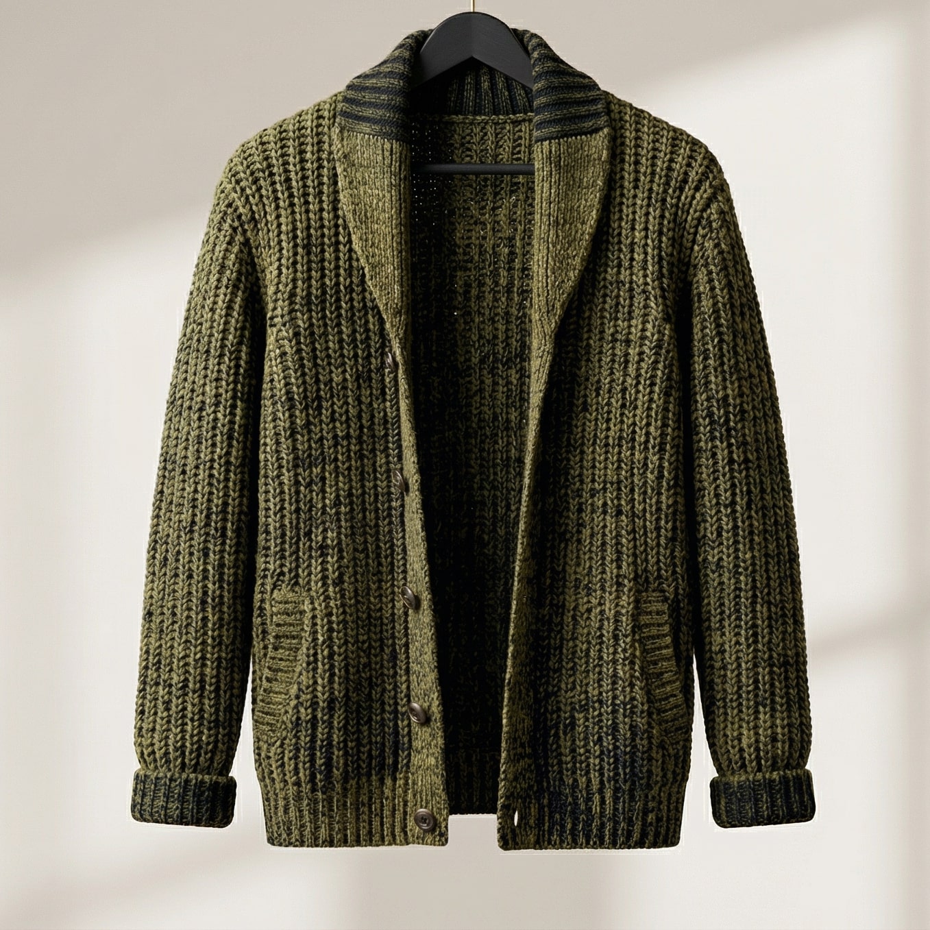 Aiden Men’s Cardigan – Chunky Knit Button-Up Shawl Collar Cardigan