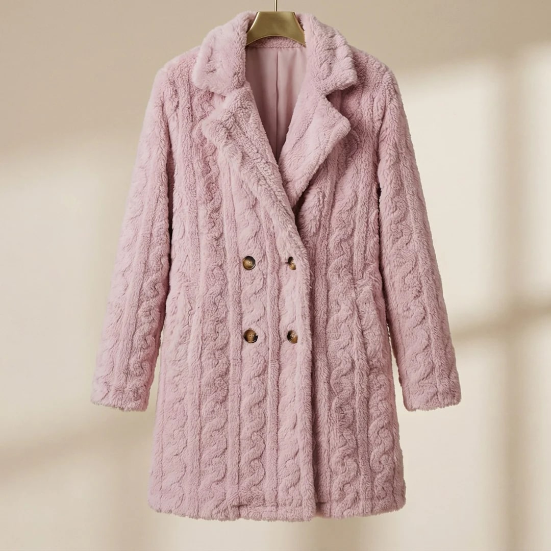 Sanne Women’s Plush Coat – Double-Breasted Mid-Length Faux Fur Winter Jacket