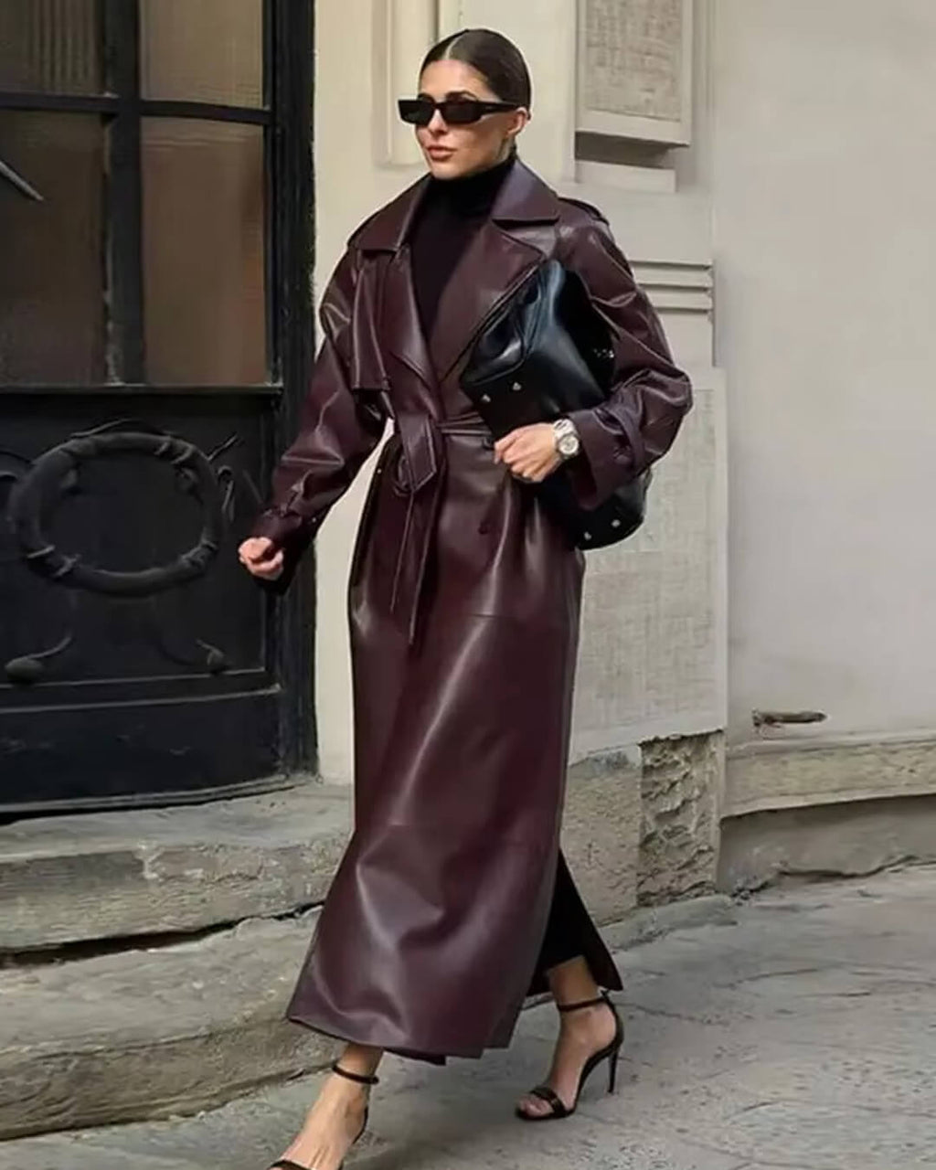 Oksana | Women’s Winter Leather Maxi Trench Coat