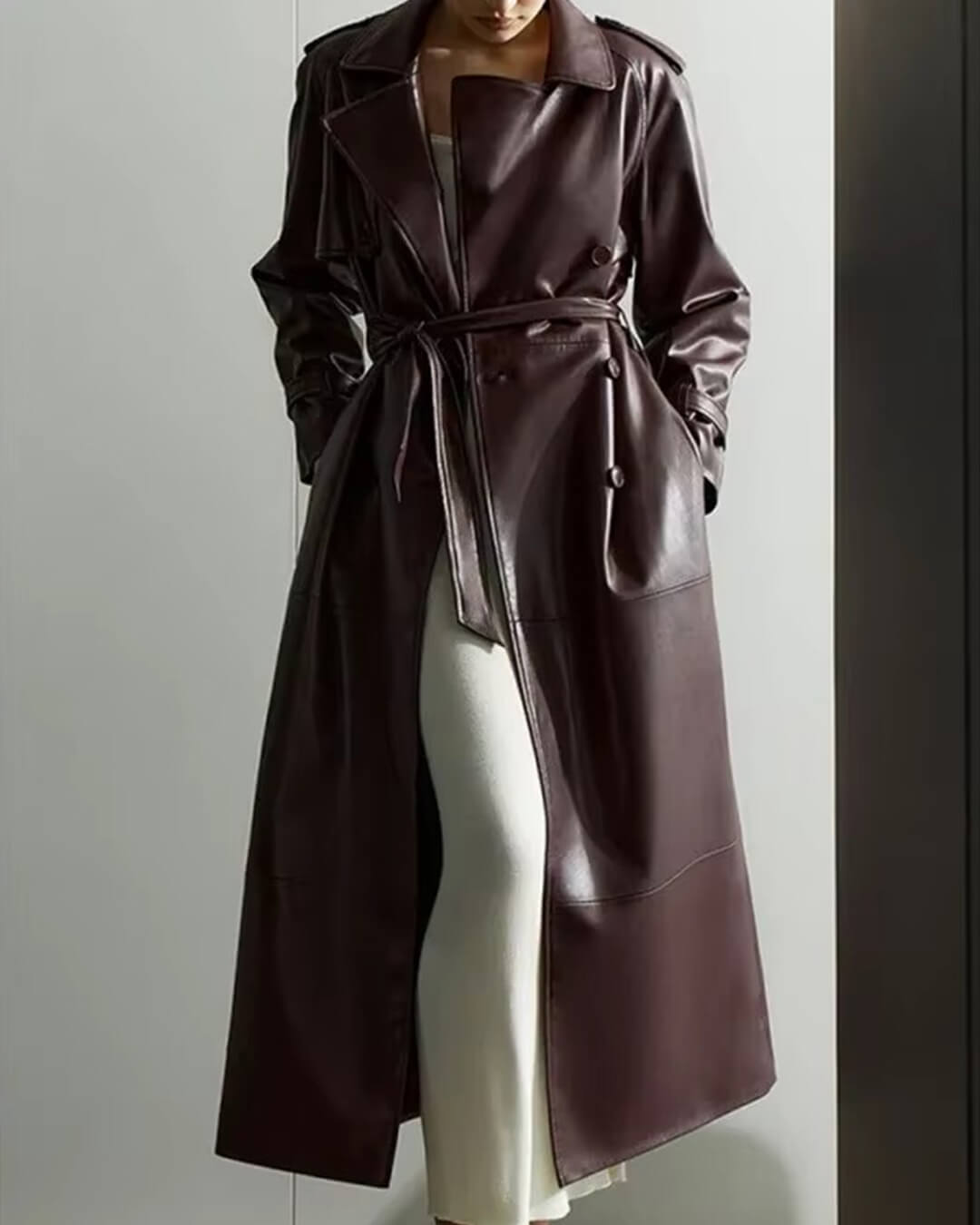 Oksana | Women’s Winter Leather Maxi Trench Coat