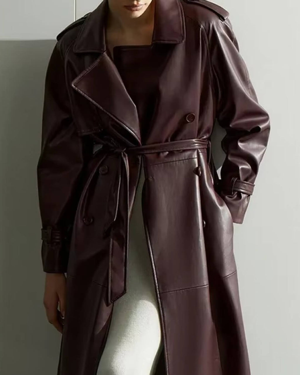Oksana | Women’s Winter Leather Maxi Trench Coat