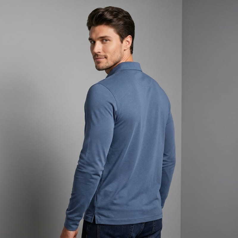 Orson Cotton Long Sleeve Polo Shirt – Open Collar Slim Fit Everyday Casual Top