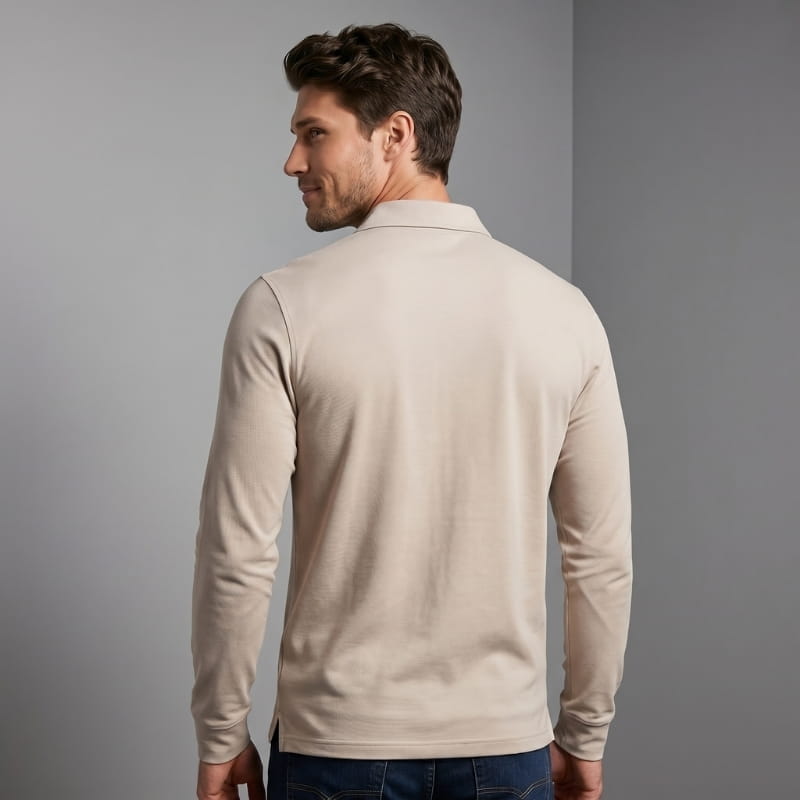 Orson Cotton Long Sleeve Polo Shirt – Open Collar Slim Fit Everyday Casual Top