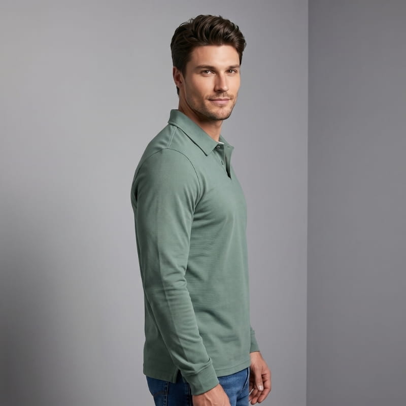 Orson Cotton Long Sleeve Polo Shirt – Open Collar Slim Fit Everyday Casual Top