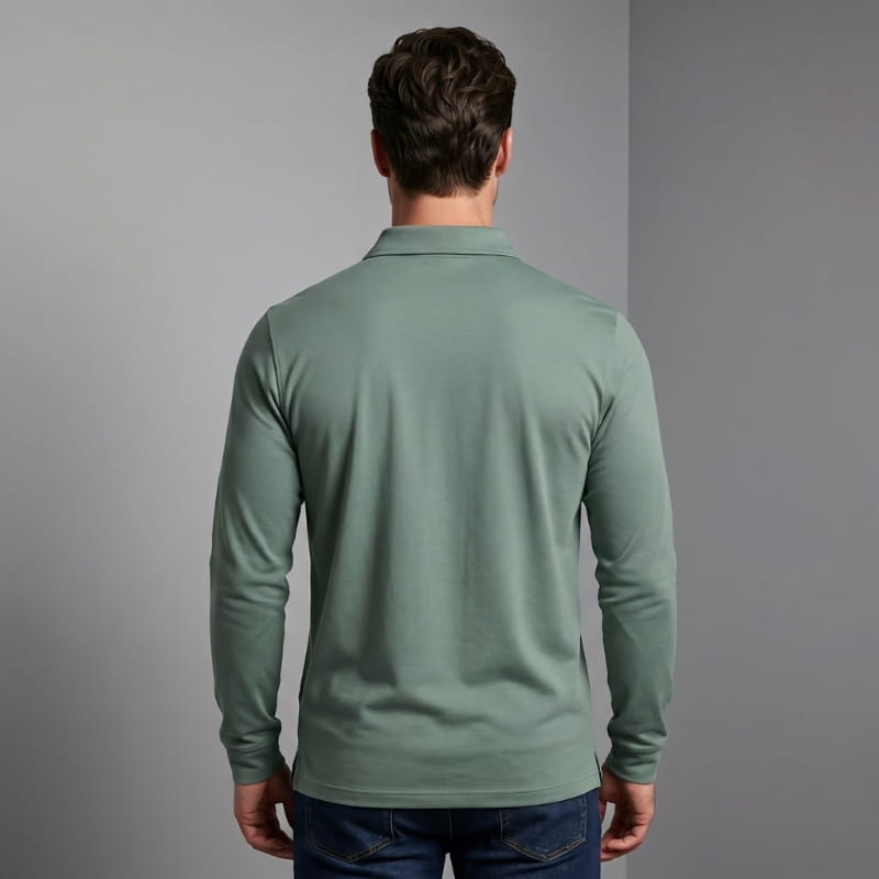 Orson Cotton Long Sleeve Polo Shirt – Open Collar Slim Fit Everyday Casual Top