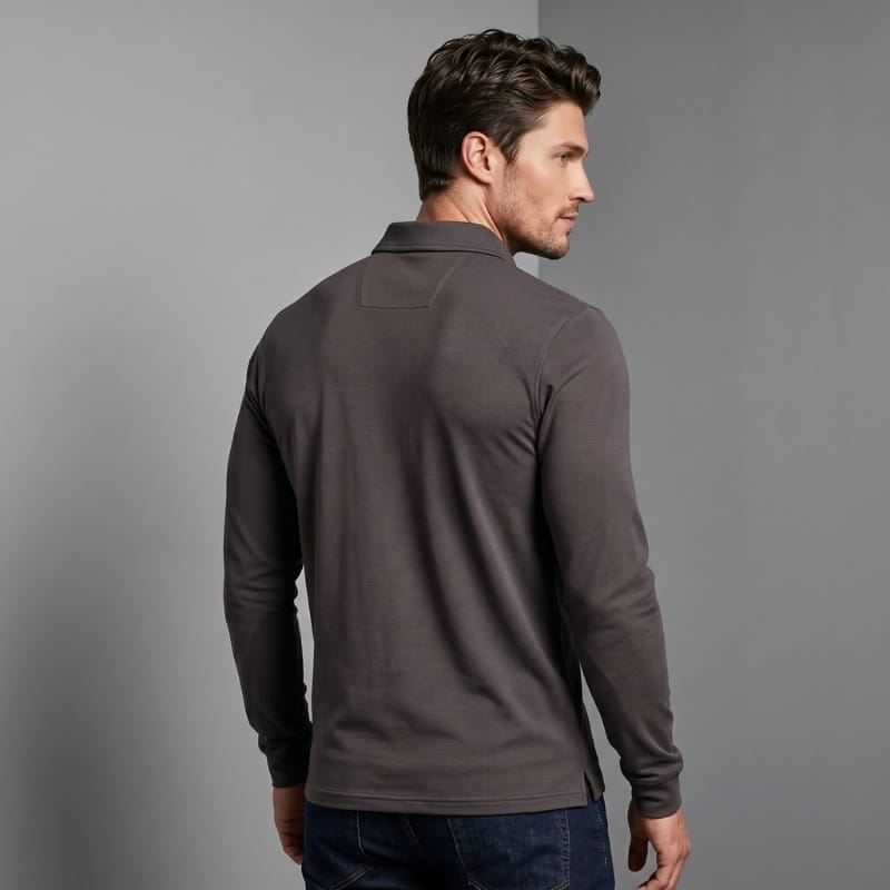 Orson Cotton Long Sleeve Polo Shirt – Open Collar Slim Fit Everyday Casual Top