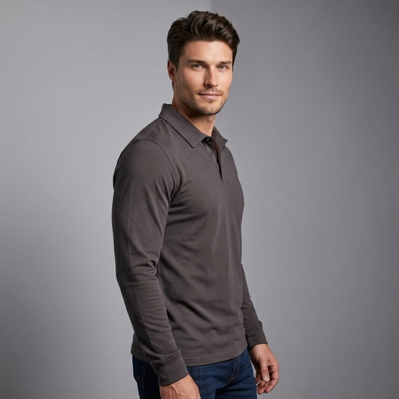 Orson Cotton Long Sleeve Polo Shirt – Open Collar Slim Fit Everyday Casual Top