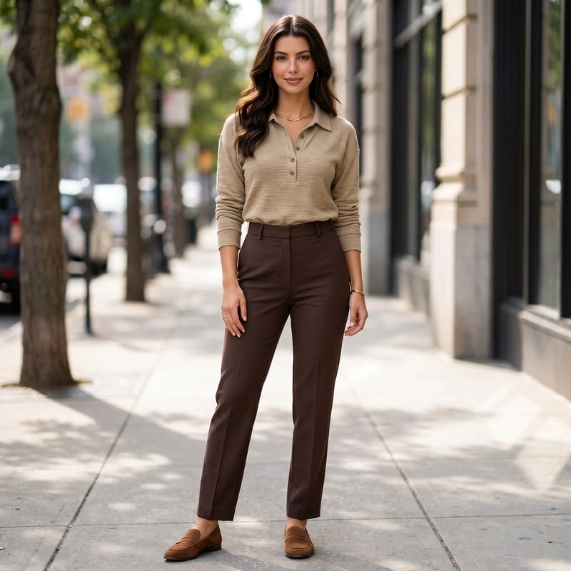 Eliana Ribbed Knit Long Sleeve Polo Shirt – Button-Down Collar Relaxed Casual Top