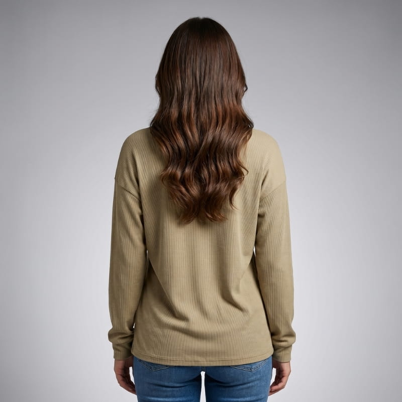 Eliana Ribbed Knit Long Sleeve Polo Shirt – Button-Down Collar Relaxed Casual Top