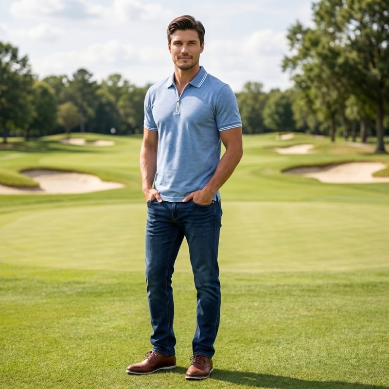 Vittorio Cotton Blend Zip-Neck Golf Polo Shirt – Quarter Zip Short Sleeve Casual Top
