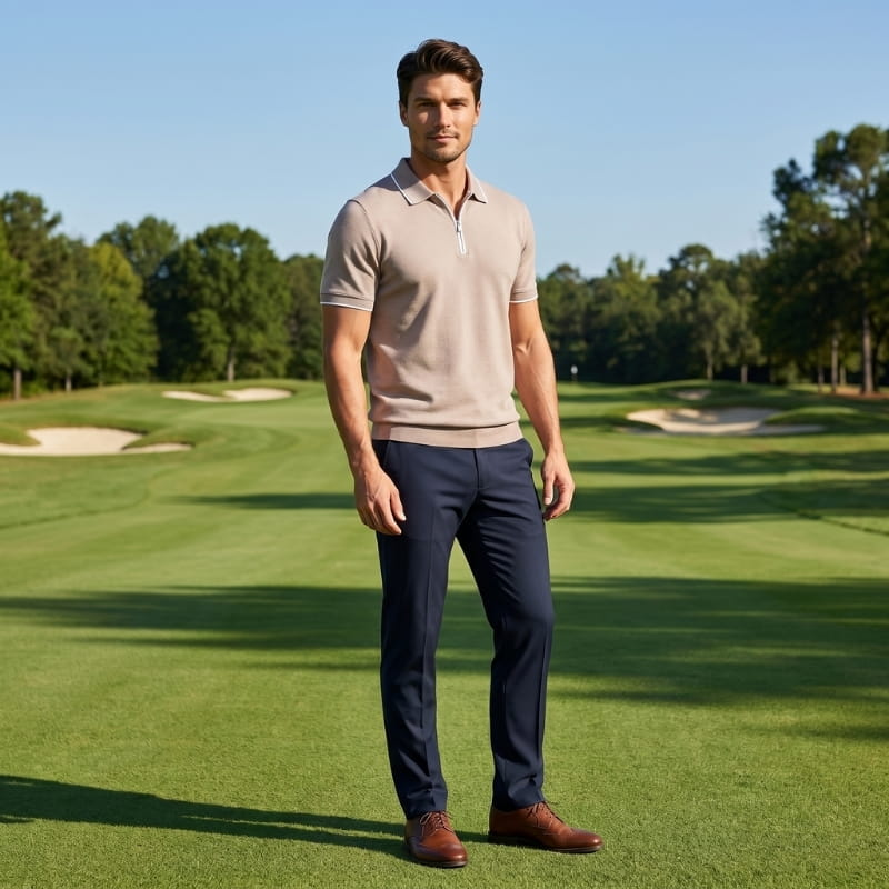 Vittorio Cotton Blend Zip-Neck Golf Polo Shirt – Quarter Zip Short Sleeve Casual Top