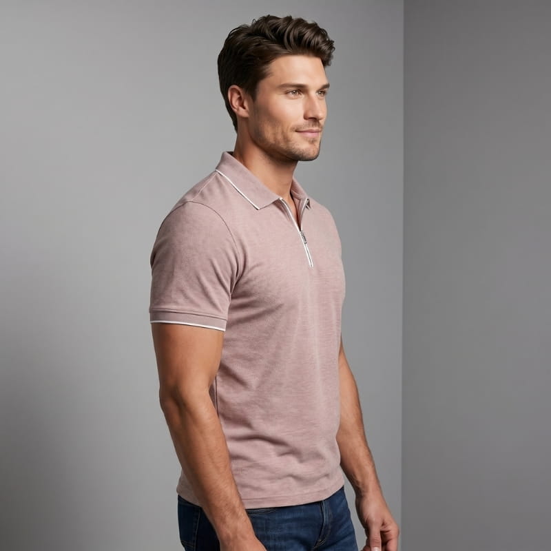 Vittorio Cotton Blend Zip-Neck Golf Polo Shirt – Quarter Zip Short Sleeve Casual Top