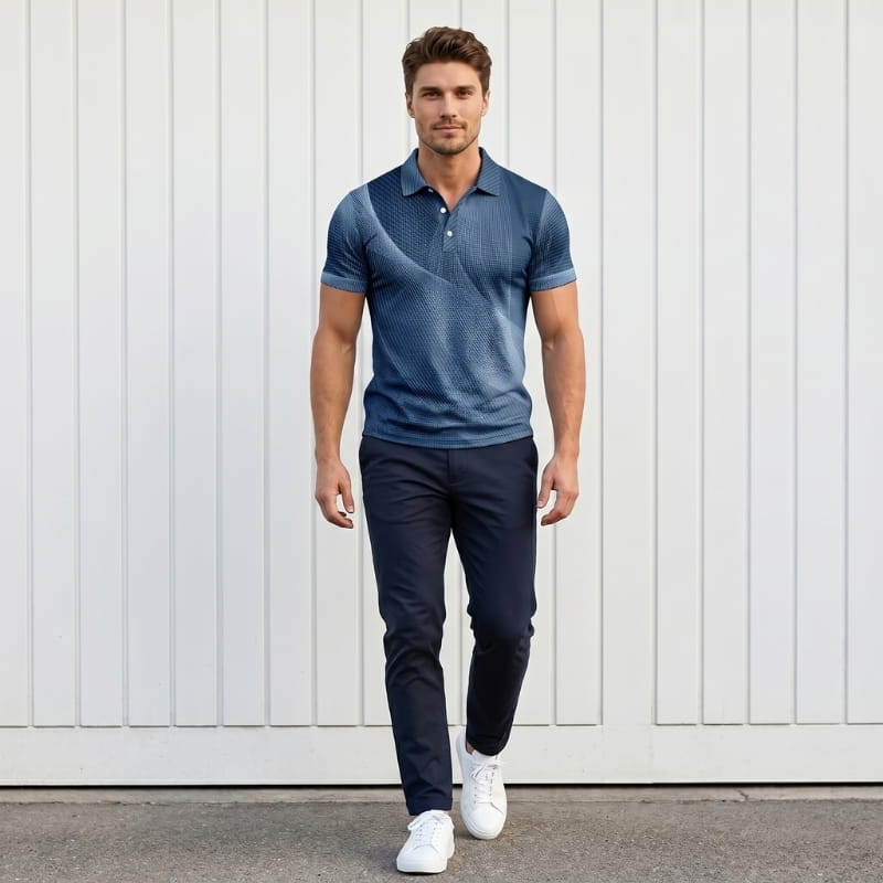 Rafael Waffle Knit Golf Polo Shirt – Geometric Texture Athletic Fit Short Sleeve Casual Top
